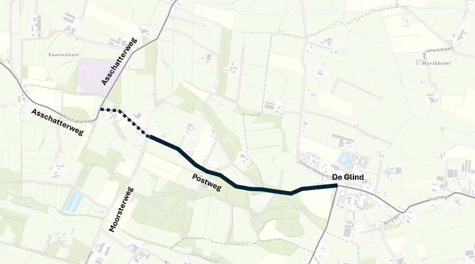 Overzichtskaart van de herinrichting Postweg, uitleg staat boven deze afbeelding